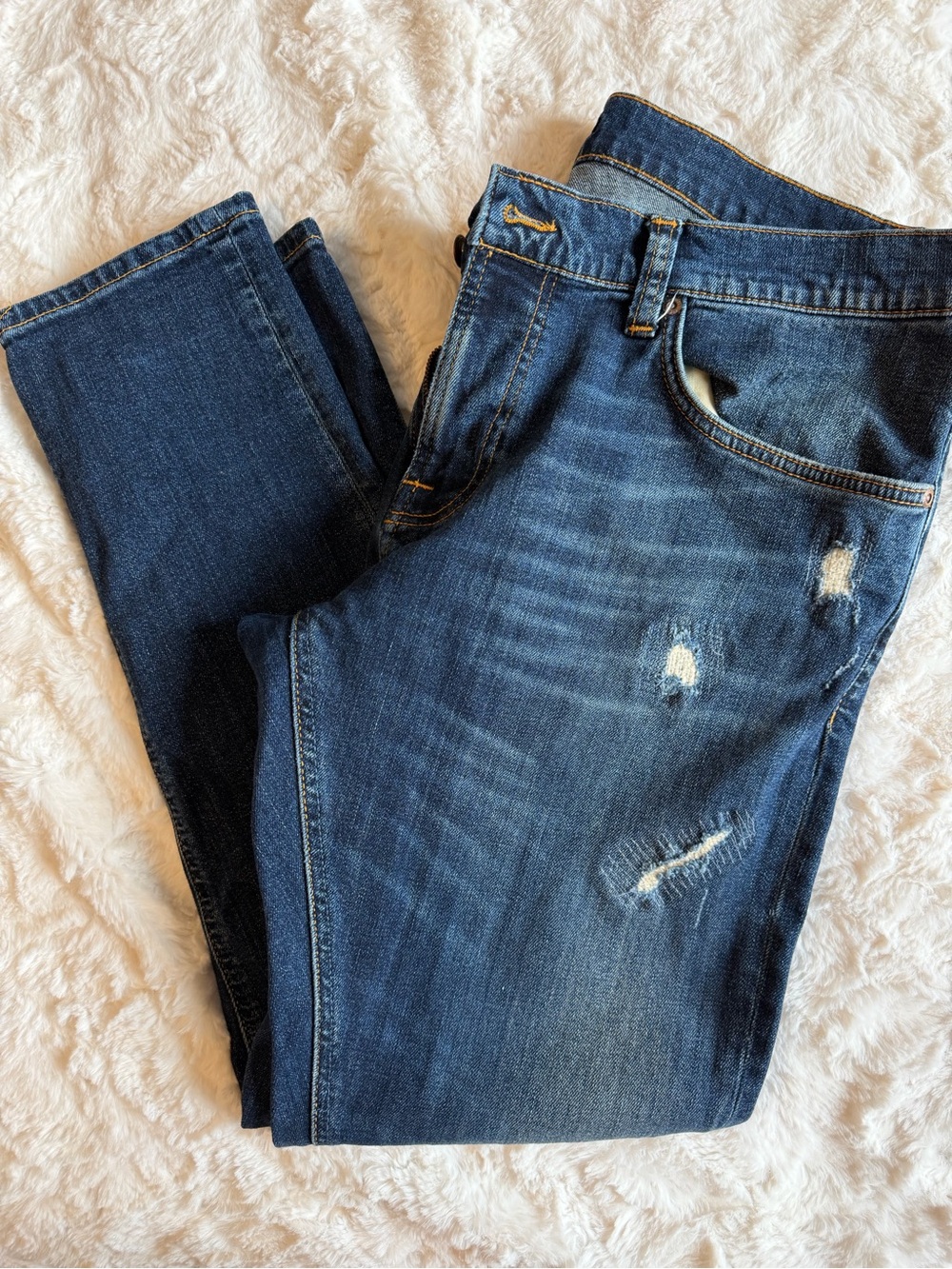 Nudie Jeans Dark Blue Distressed Slim Jeans